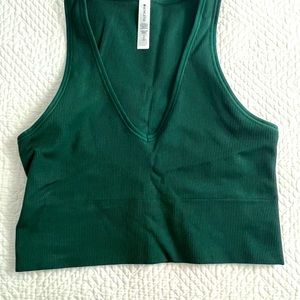 Athleta Aurora Seamless Crop Rib Tank - hunter green - Size S